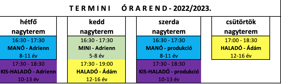 Órarend 2022/23